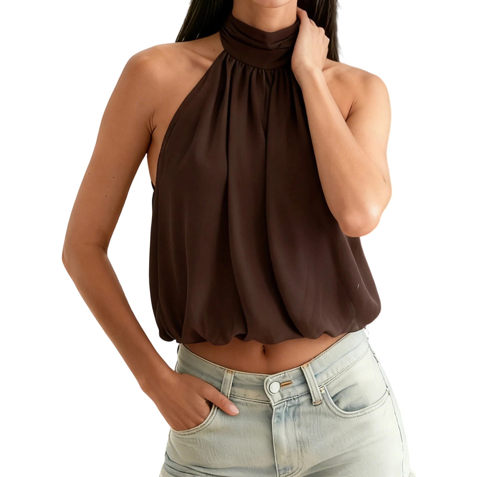 Top halter crop con schiena scoperta