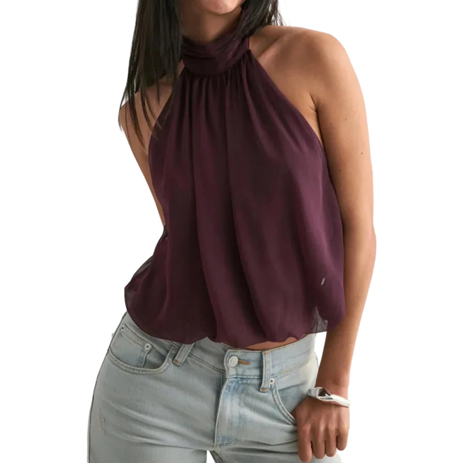 Top halter crop con schiena scoperta