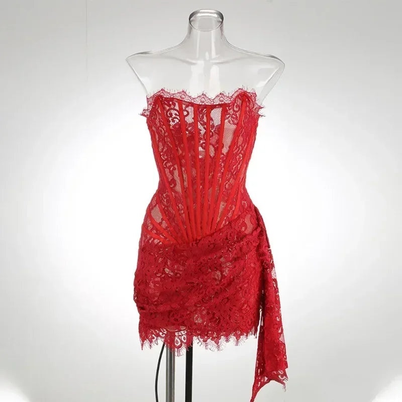 Vestito mini in pizzo donna