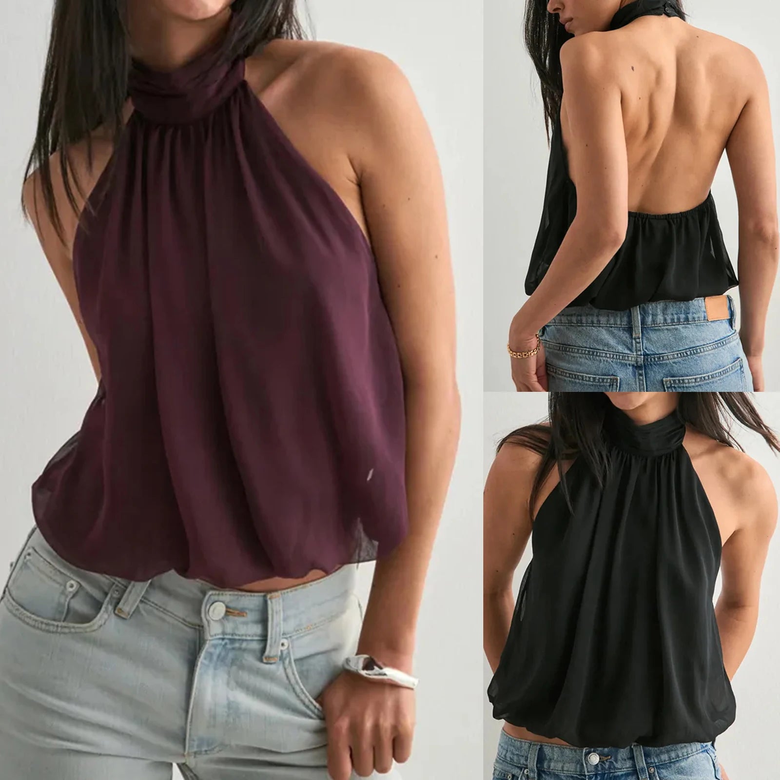 Top halter crop con schiena scoperta