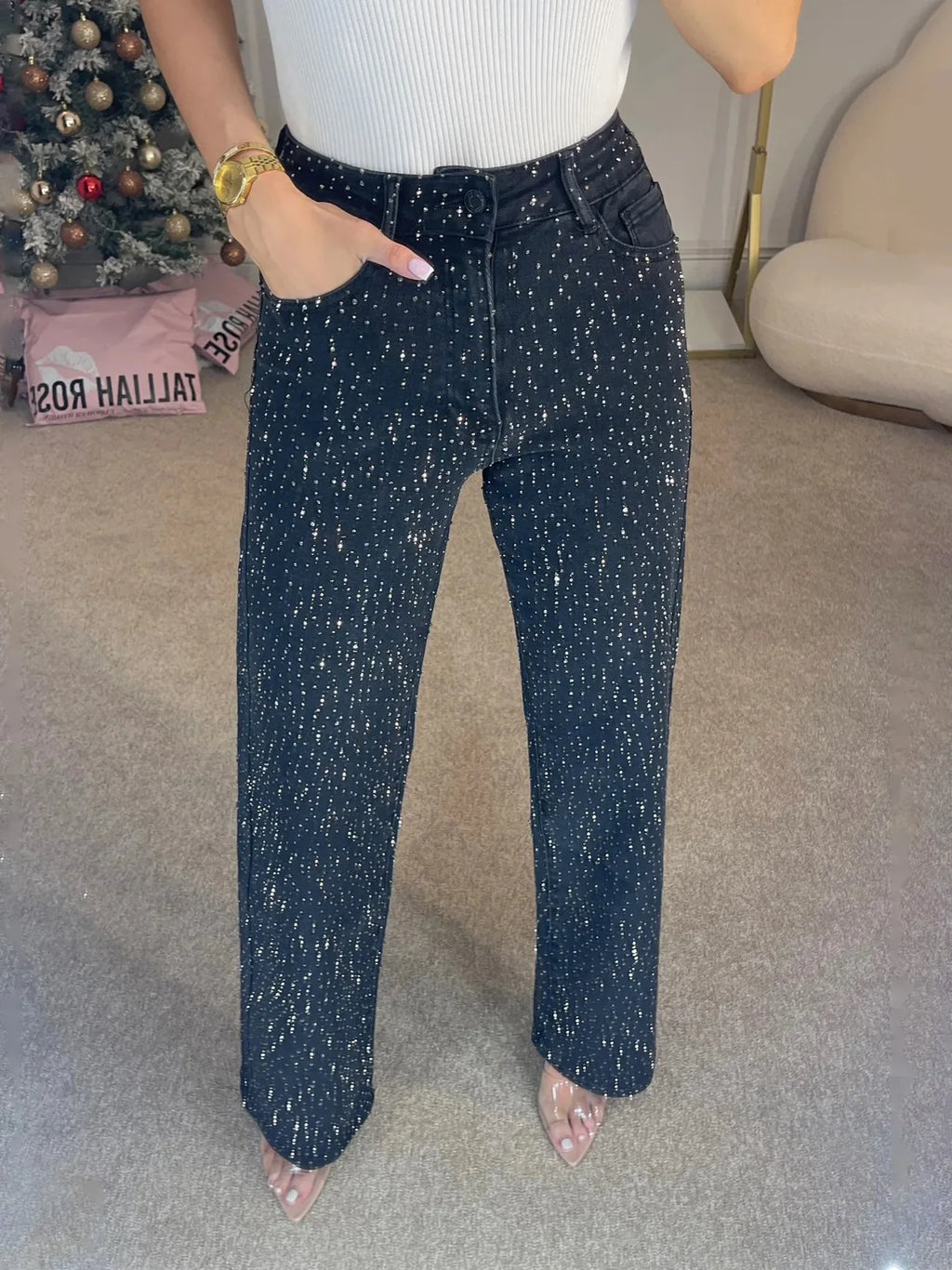 Jeans con brillantini donna